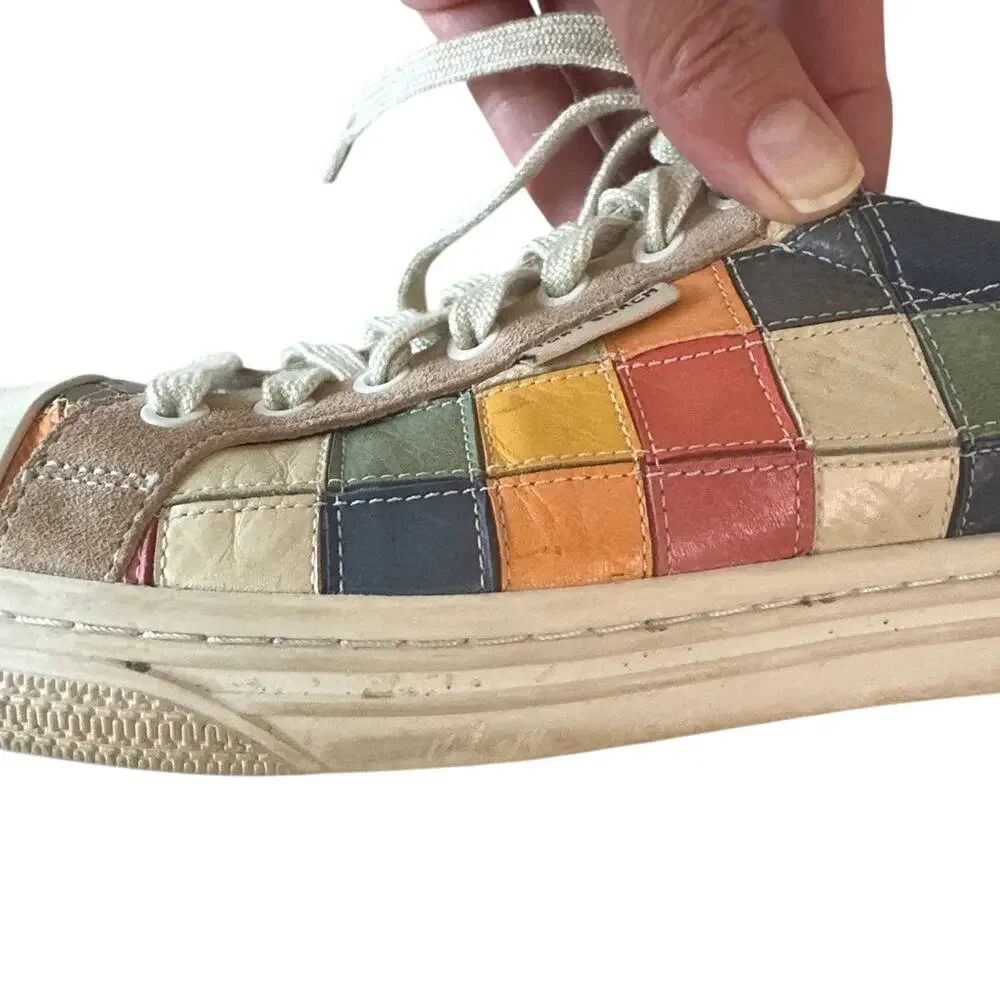 Tory Burch Patchwork Sneakers Rainbow Leather Court‎ Shoes 7